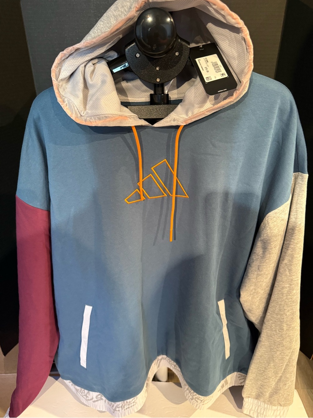 Men's Adidas Colorblock Hoodie Sweater - Blue with Burgundy & Gray